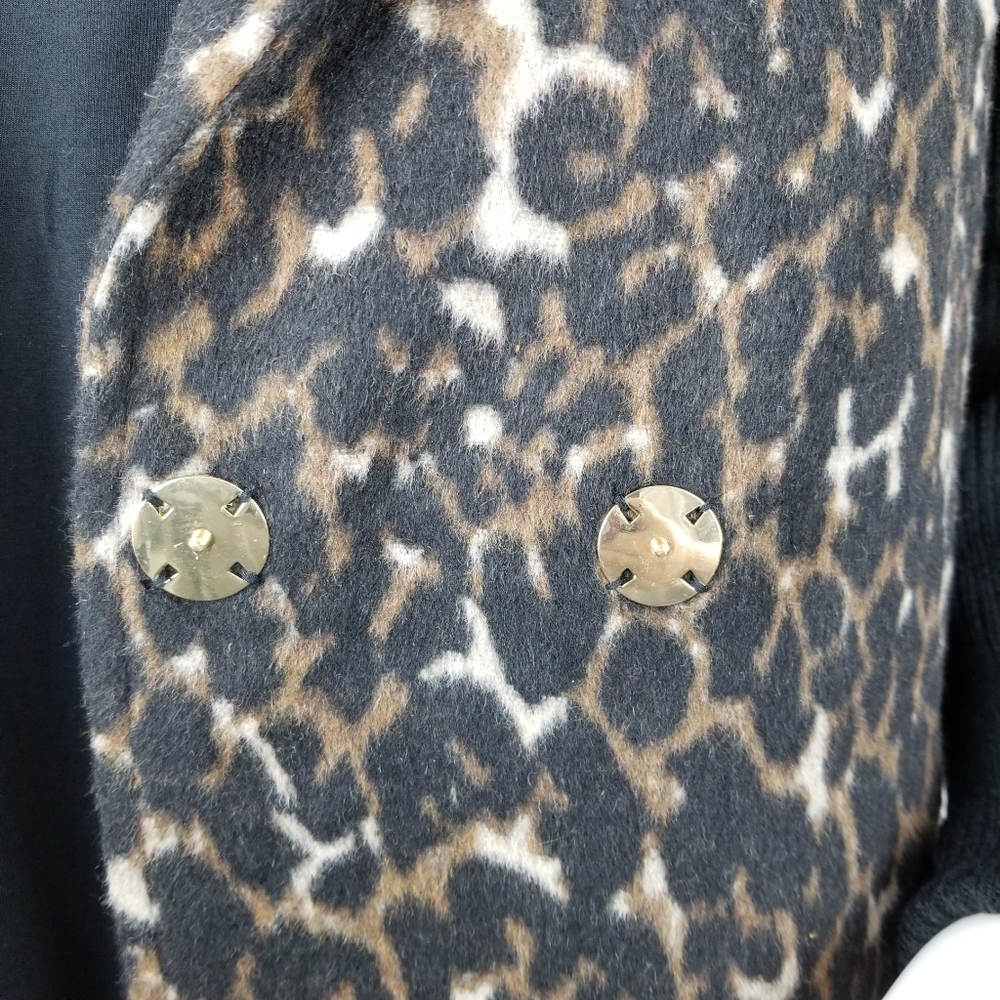 Kenneth Cole Lg Cheetah Pea Coat Black Knit Sleeve - Picture 8 of 8